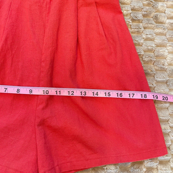 Womens Linen Blend Romper Size S Red Puff Sleeve Romantic Beachy Event Travel - Picture 11 of 11